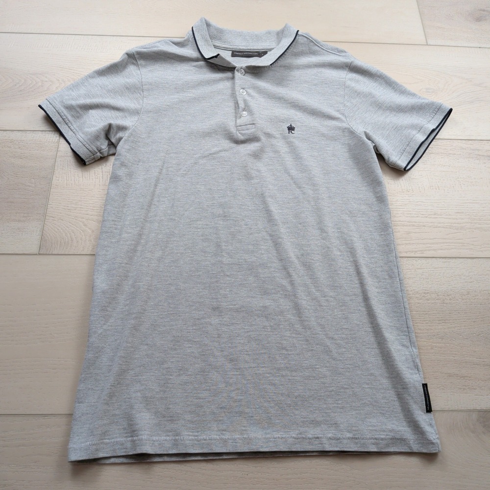 French Connection Mens Gray Short Sleeve Tipped Polo Shirt Large Crown Logo